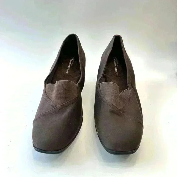 George Heels Womens 6 Comfort Start Loafers Pumps Wedge Black Fabric Slip On - Picture 2 of 9